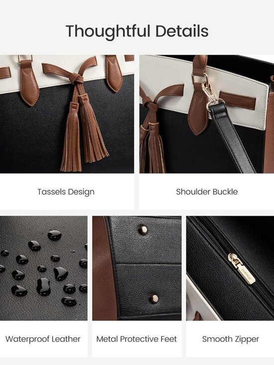 Laptop Bag for Women,Work Tote Bag with Large Cup Holder,Leather Computer Bag Te - Picture 6 of 6